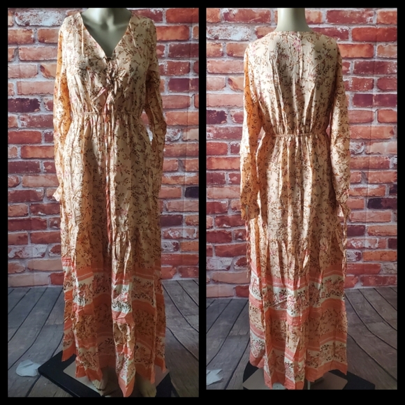 Orange Boho Ruffle Hem Maxi Dress S & M NWOT - Picture 3 of 3